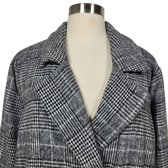 Andree by Unit Gray Plaid Double Breasted Coat Jacket Size Large Classic Chic - Picture 2 of 8